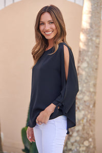 Ophelia Black 3/4 Split Tie Sleeve Blouse