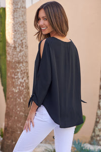 Ophelia Black 3/4 Split Tie Sleeve Blouse