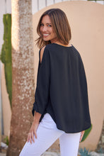 Load image into Gallery viewer, Ophelia Black 3/4 Split Tie Sleeve Blouse