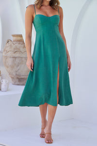 Laurel Faux Linen Green Midi Dress