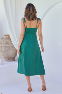Laurel Faux Linen Green Midi Dress