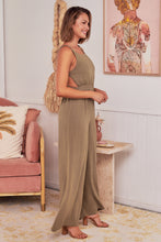 Load image into Gallery viewer, Amira Khaki Linen Backless Jumpsuit