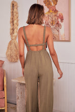 Load image into Gallery viewer, Amira Khaki Linen Backless Jumpsuit
