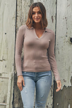 Load image into Gallery viewer, Kourtney Blush Ribbed Collared Long Sleeve Top