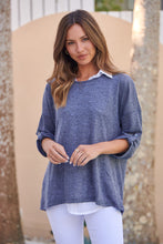 Load image into Gallery viewer, Aurella 3/4 Sleeve Navy Layered Top