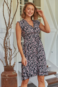 Maggie Navy/Plum Floral Midi Dress