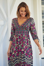 Load image into Gallery viewer, Willow Tie Sleeve Navy/Pink Floral Print Maxi Dress