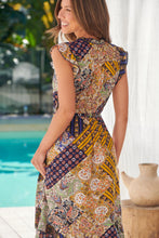 Load image into Gallery viewer, Maggie Mustard Navy Bandana Print Midi Dress