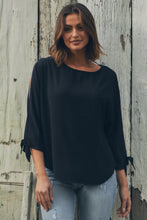 Load image into Gallery viewer, Ophelia Black 3/4 Split Tie Sleeve Blouse