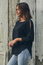 Load image into Gallery viewer, Ophelia Black 3/4 Split Tie Sleeve Blouse