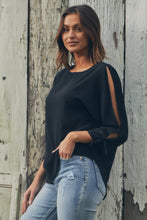 Load image into Gallery viewer, Ophelia Black 3/4 Split Tie Sleeve Blouse