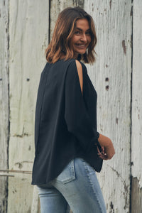Ophelia Black 3/4 Split Tie Sleeve Blouse