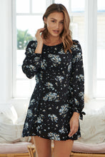 Load image into Gallery viewer, Fauna Long Tie Sleeve Black Floral Dress