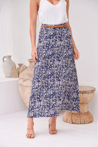 Esperence Skirt Navy/Beige Floral Belted Skirt