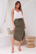 Load image into Gallery viewer, Maris Khaki Tie Waist Midi Side Split Skirt
