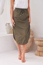 Load image into Gallery viewer, Maris Khaki Tie Waist Midi Side Split Skirt
