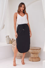 Load image into Gallery viewer, Maris Black Tie Waist Midi Side Split Skirt