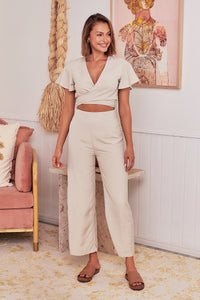 Kendell Beige Tie Top and High Waist Pant Set