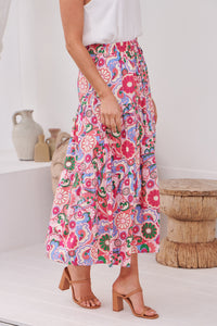 Gaia Pink Floral Boho Maxi Skirt