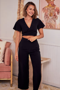 Kendell Black Tie Top and High Waist Pant Set