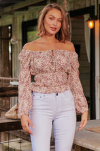Load image into Gallery viewer, Tilly Leopard Beige Long Sleeve Shirred Top