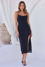 Load image into Gallery viewer, Devon Black Cowl Neck Sparkle Evening Dress
