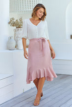 Load image into Gallery viewer, Ciri Pink Tie Waist Midi Linen Skirt