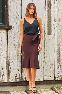 Harper Chocolate Tie Waist Fishtail Skirt