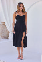 Load image into Gallery viewer, Laurel Faux Linen Black Midi Dress