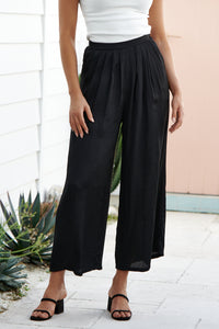 Tau Black Satin Wide leg Pant