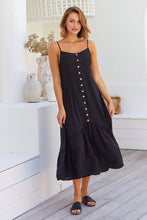 Load image into Gallery viewer, Megan Black Button Front Midi Dress