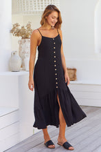 Load image into Gallery viewer, Megan Black Button Front Midi Dress