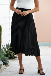 Adelaide Pleated Black Satin Aline Skirt