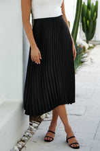 Load image into Gallery viewer, Adelaide Pleated Black Satin Aline Skirt