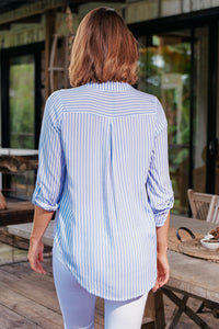 Lorna Blue Stripe V Neck Shirt