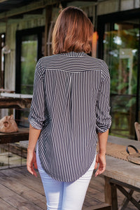 Lorna Black Stripe V Neck Shirt