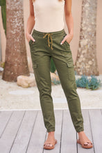 Load image into Gallery viewer, Cargo Khaki Green Denim Jogger Pant