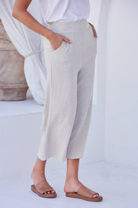 Clover Beige Linen Culotte Pants