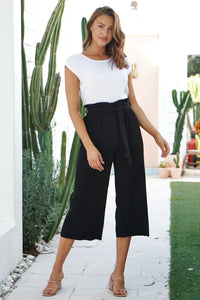 Mya Tie Pleated Black Culotte Pants