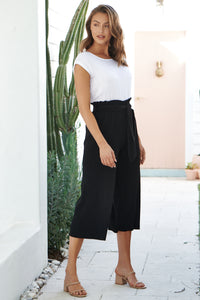 Mya Tie Pleated Black Culotte Pants