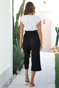 Mya Tie Pleated Black Culotte Pants