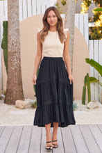 Load image into Gallery viewer, Kira Black Lace Detailed Hi/Low Maxi Skirt