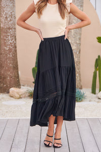 Kira Black Lace Detailed Hi/Low Maxi Skirt