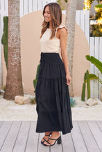 Load image into Gallery viewer, Kinsley Black Tiered Print Maxi Skirt
