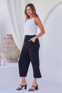 Clover Black Linen Culotte Pants