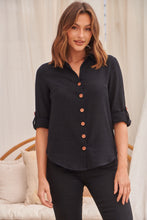 Load image into Gallery viewer, Gabriella Roll Up Sleeve Black Shirt
