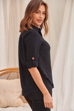 Load image into Gallery viewer, Gabriella Roll Up Sleeve Black Shirt