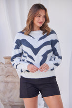 Load image into Gallery viewer, Cara Fluffy Blue/White Animal Print Jumper