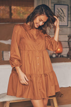 Load image into Gallery viewer, Darby babydoll Long Sleeve Tan Button Dress