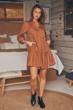Load image into Gallery viewer, Darby babydoll Long Sleeve Tan Button Dress